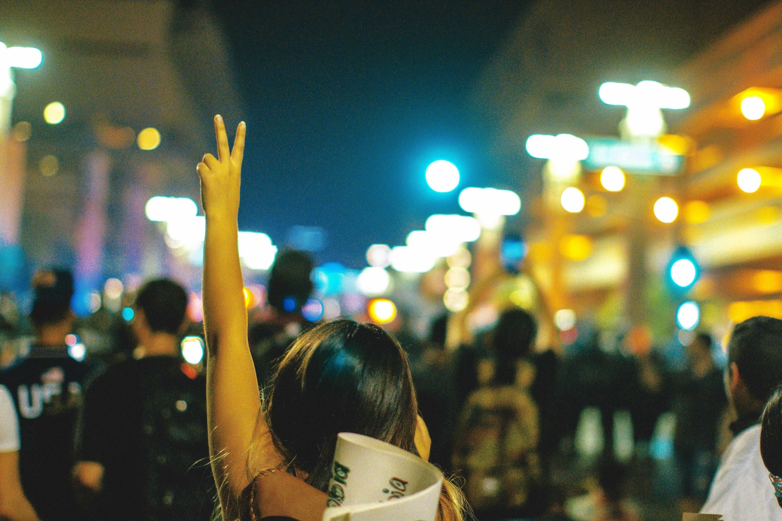 Crowd at a political rally at night